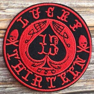 Lucky 13 Red Black Spade Rockabilly Goth Punk Embroidered Iron on Patch